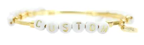 Custom Word Bangle Bracelet - Gold   White