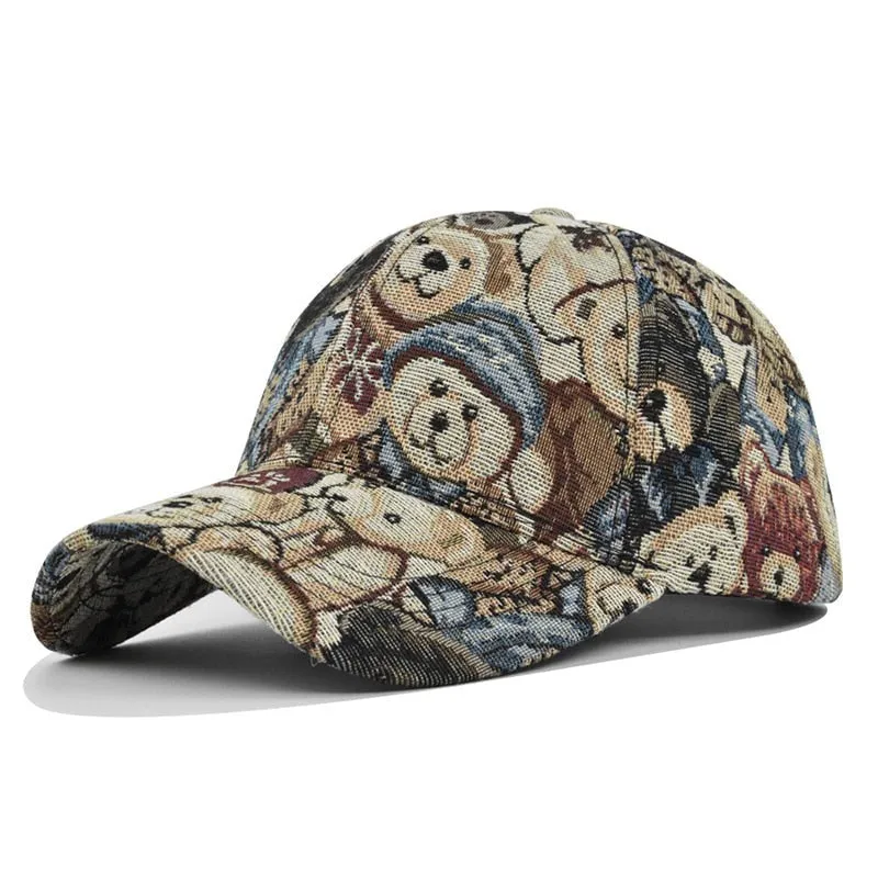 Cute Bear Baseball Cap New Spring Sunhat Dog Print Men Women Unisex-Teens Cotton Snapback Caps Fashion Hip Hop Vintage Hat