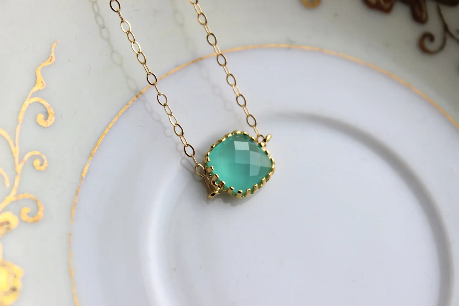 Dainty Mint Blue Bracelet Square Gold Filled Chain Aqua Bracelet Bridesmaid Bracelet - Mint Bridal Bracelet Something Blue Wedding Jewelry