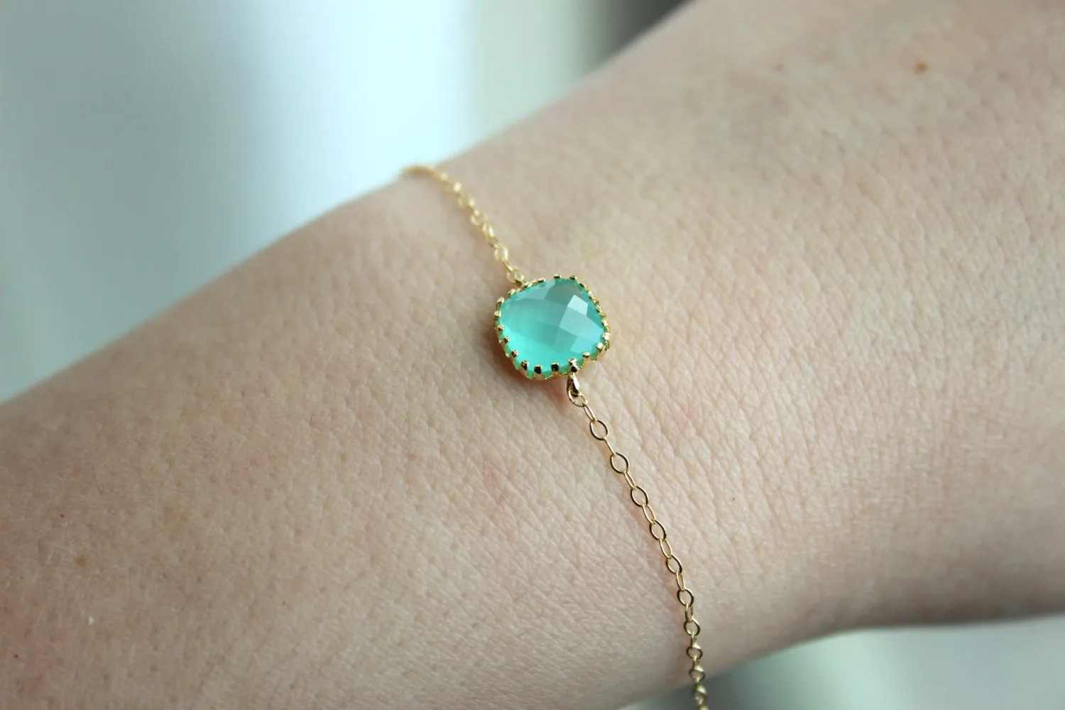 Dainty Mint Blue Bracelet Square Gold Filled Chain Aqua Bracelet Bridesmaid Bracelet - Mint Bridal Bracelet Something Blue Wedding Jewelry