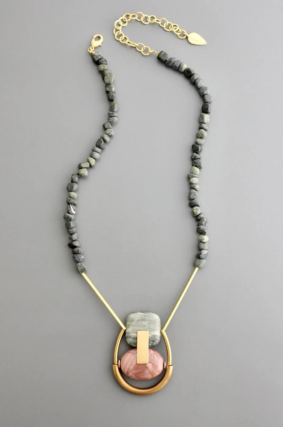 David Aubrey Geometric Serpentine and Jasper Necklace