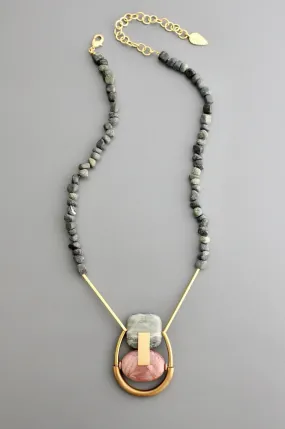 David Aubrey Geometric Serpentine and Jasper Necklace