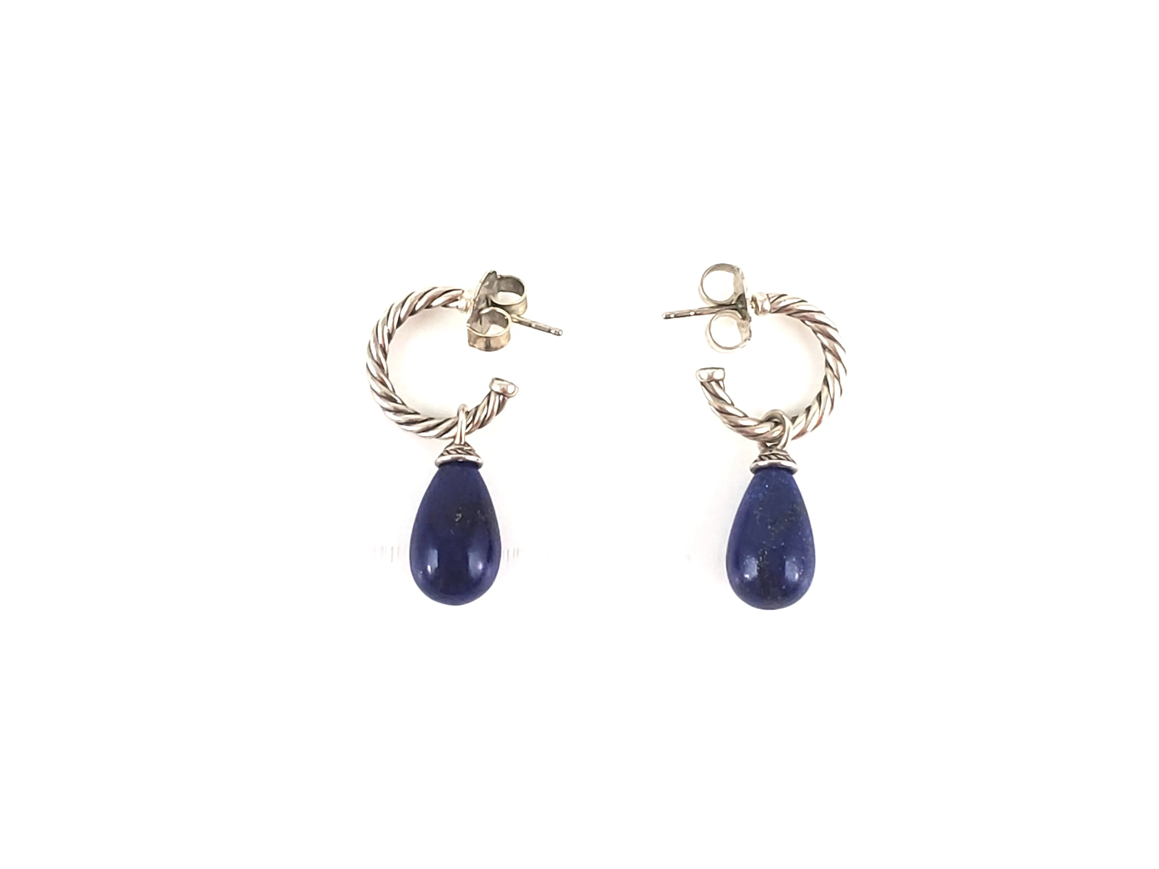 David Yurman Sterling Silver Color Classics Bead Drop Hoop Lapis Lazuli Earrings