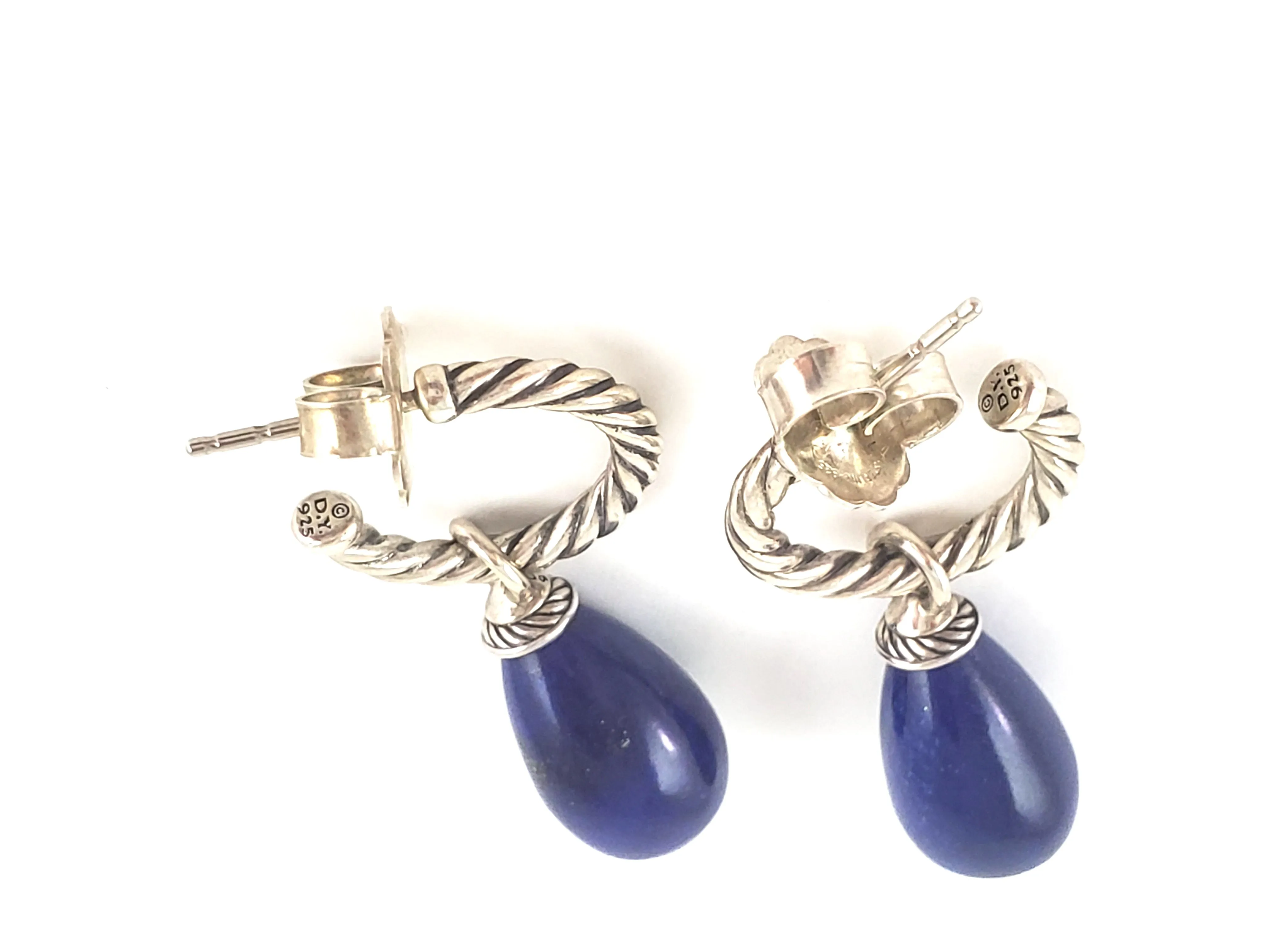 David Yurman Sterling Silver Color Classics Bead Drop Hoop Lapis Lazuli Earrings