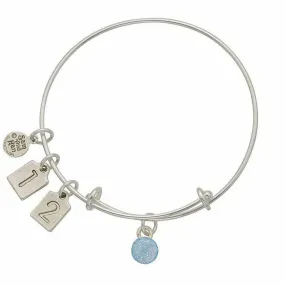 December Light Blue Birthstone Charms Bangle Bracelet