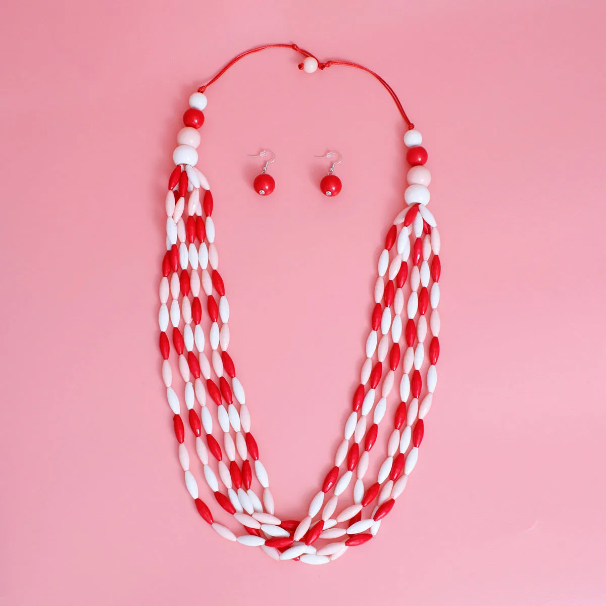 Delta Sigma Theta / DST Inspired Necklace Long Red White Toggle