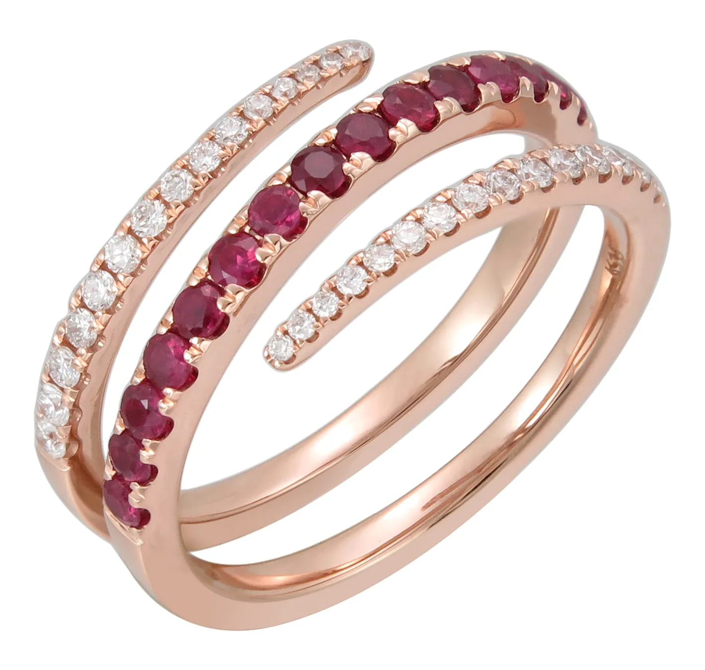 Diamond and 0.63ctw Ruby 3 Row Wrap Ring