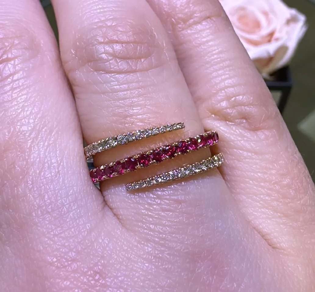 Diamond and 0.63ctw Ruby 3 Row Wrap Ring