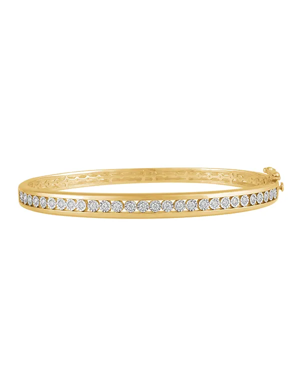 Diamond Bangle - 10ct Yellow Gold Diamond Set Hinged Bangle - 784284