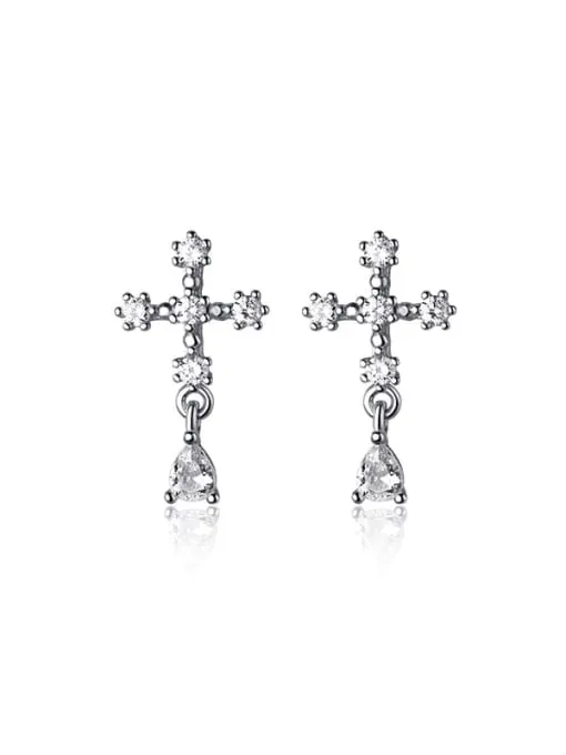 Dinner Cross Diamond CZ Bubble Charm Stud Earrings