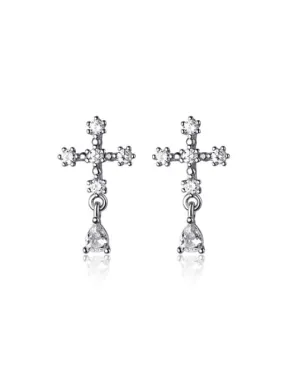 Dinner Cross Diamond CZ Bubble Charm Stud Earrings