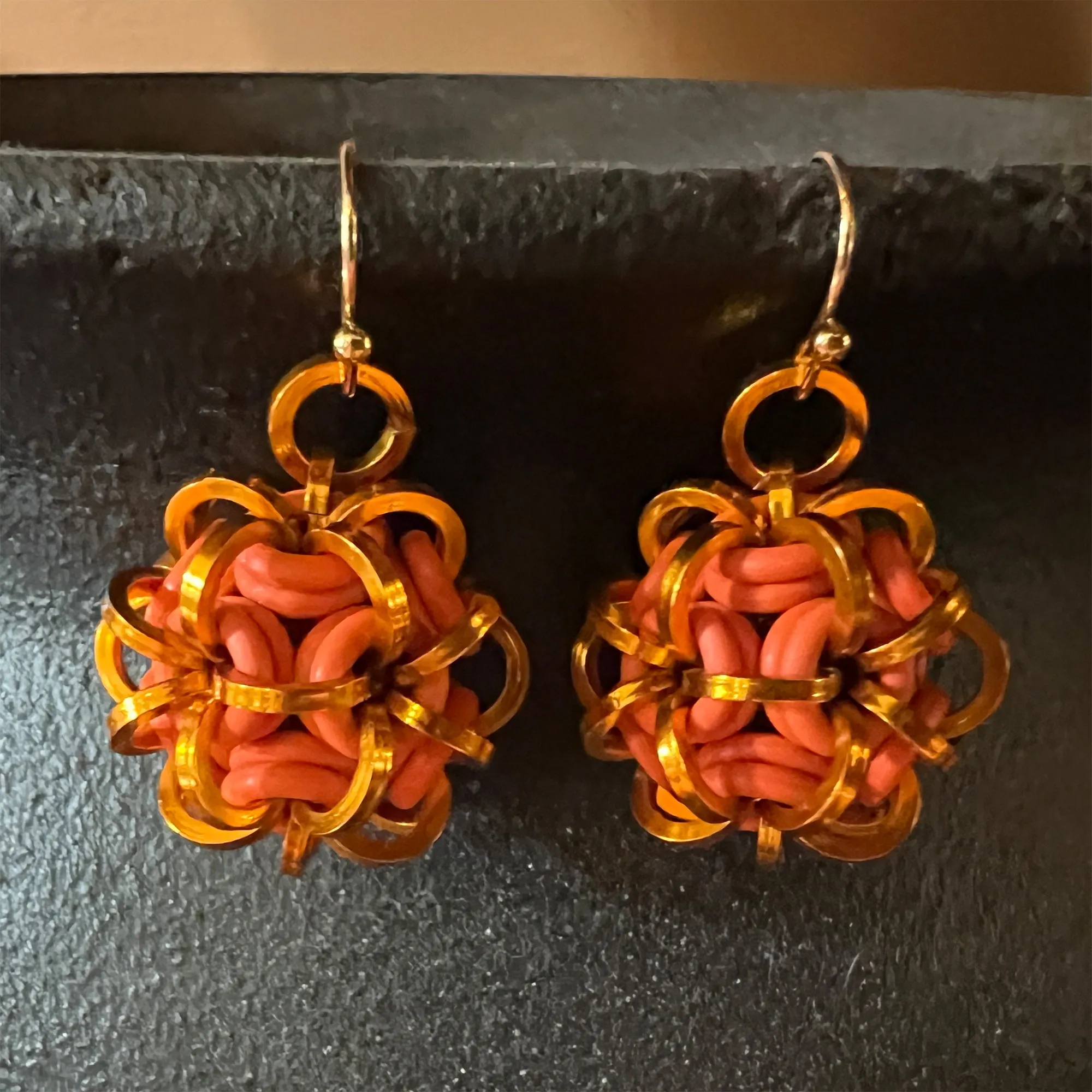 Dodecahedron Earrings Kit with FREE Video - Coral Orange