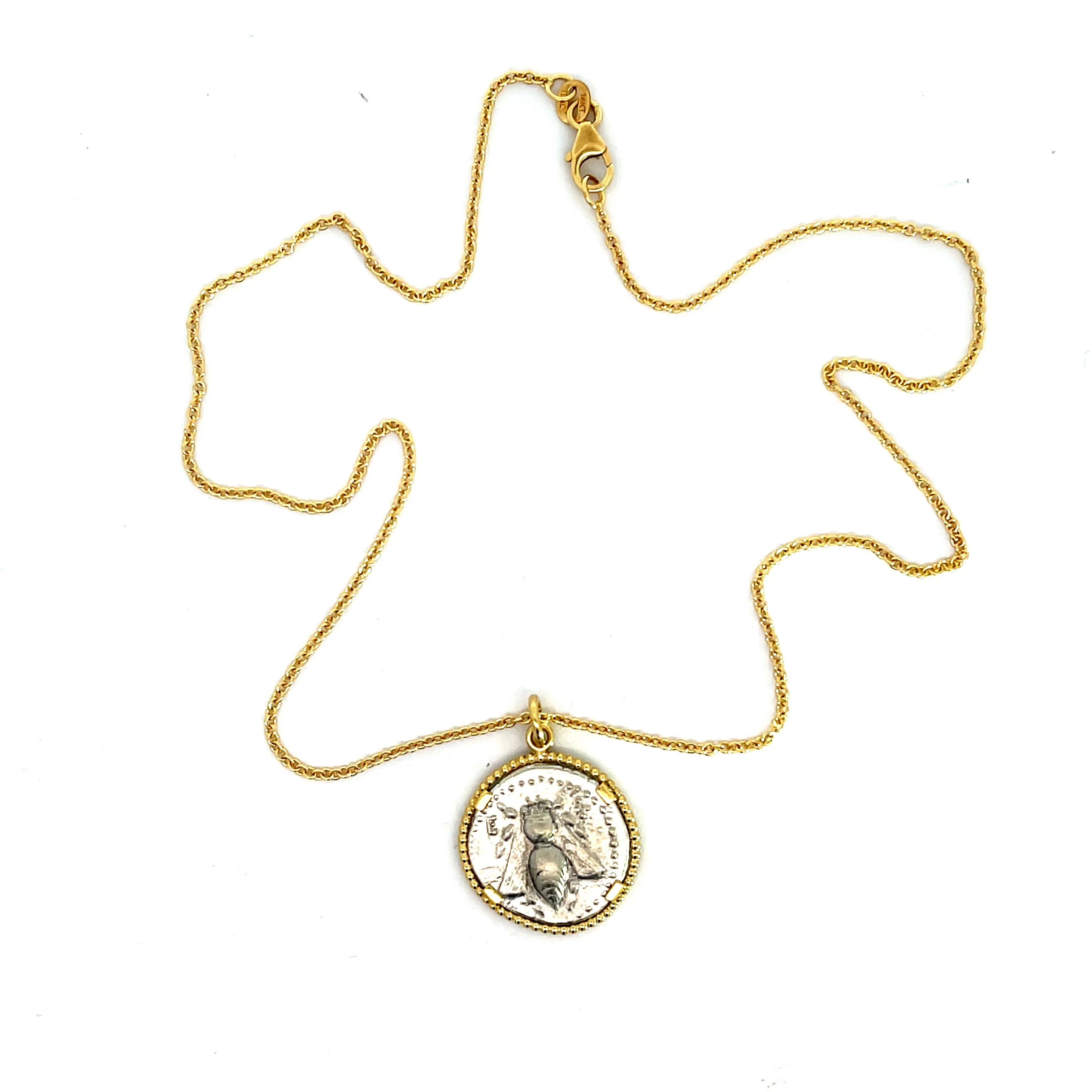 Double-Sided Bee and Stag Coin Pendant with 18k Yellow Gold