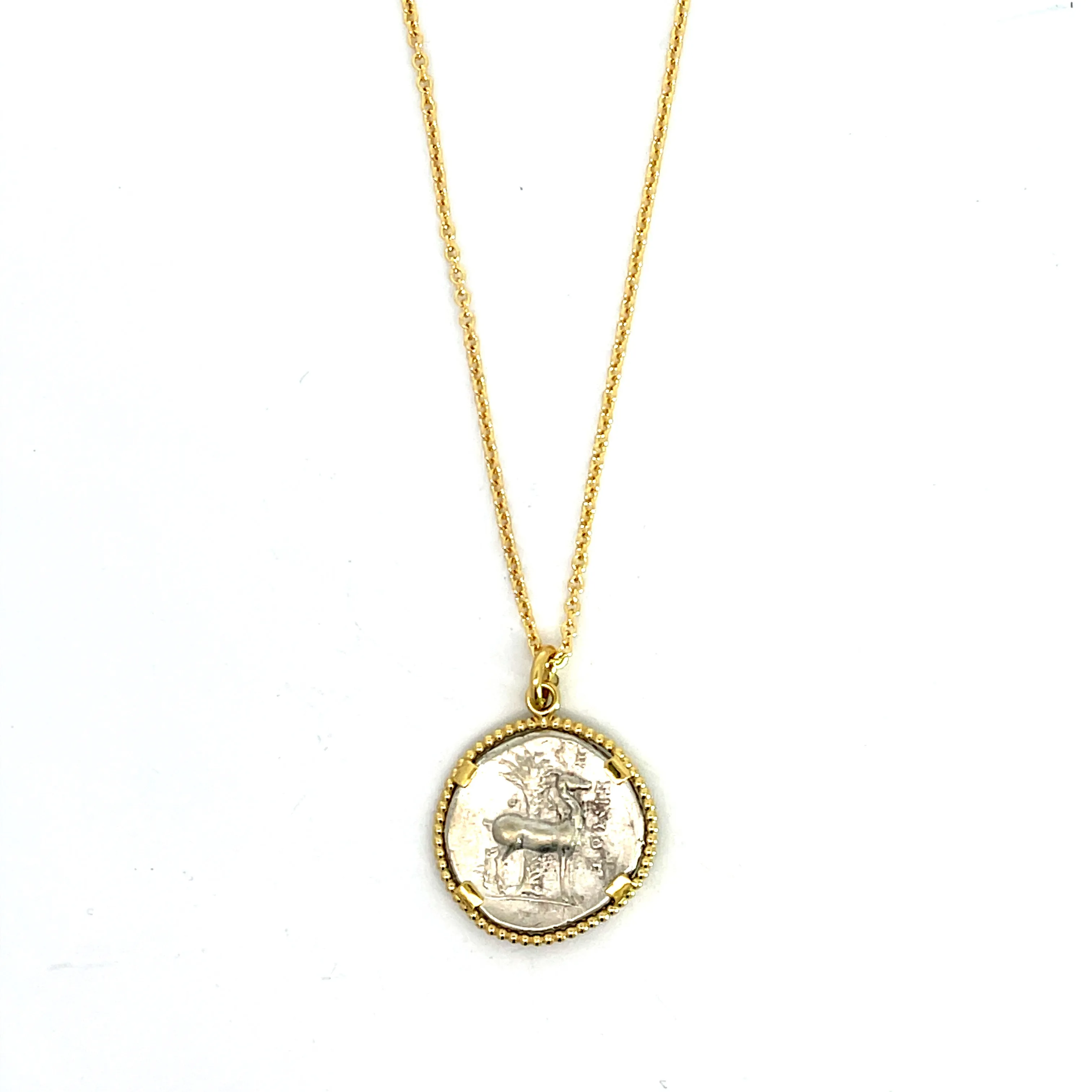 Double-Sided Bee and Stag Coin Pendant with 18k Yellow Gold