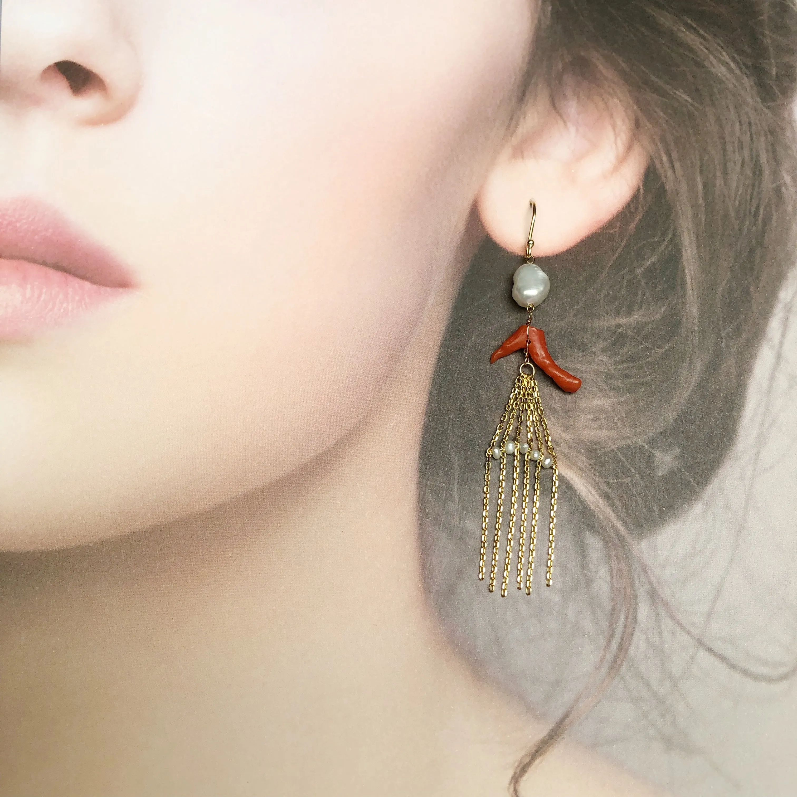 Dragon Princess Red Coral Tassel Earrings