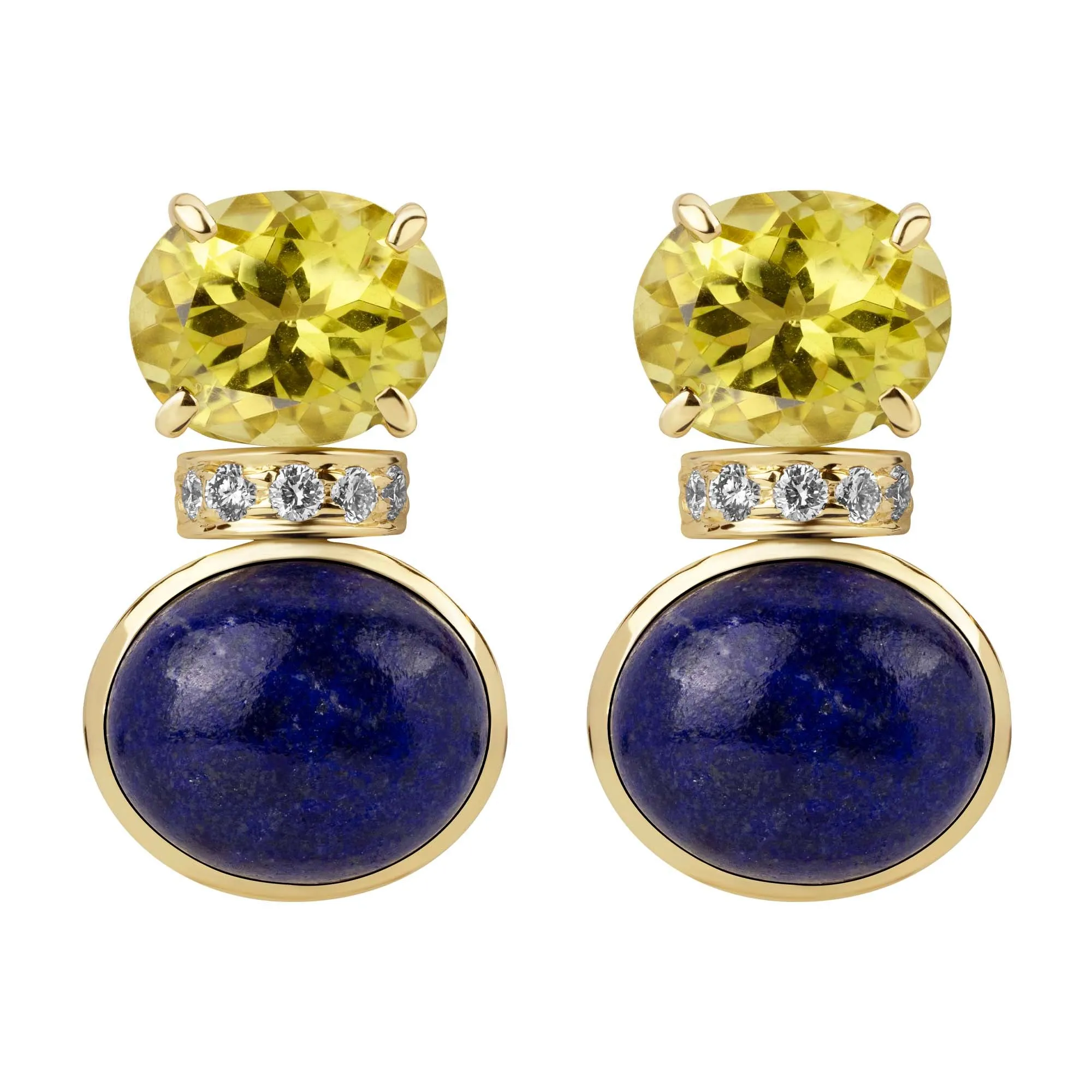 Earrings - Lemon Quartz, Lapis Lazuli  And Diamond (2385C)