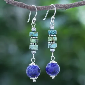 Earth Orbit Handmade Lapis Lazuli and Hematite Dangle Earrings