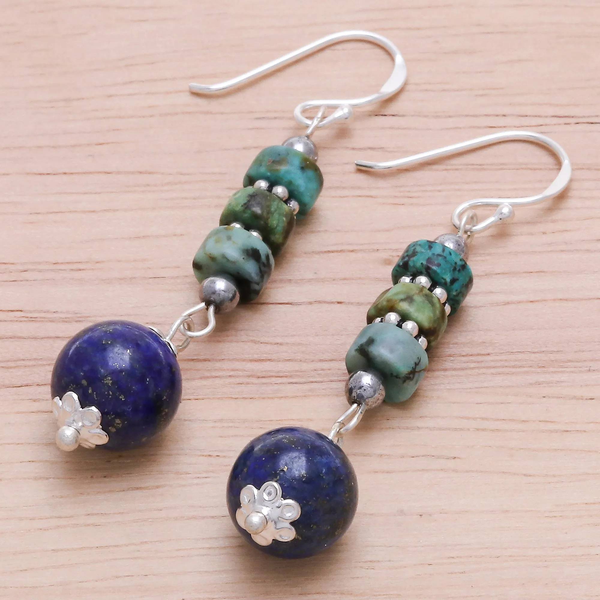 Earth Orbit Handmade Lapis Lazuli and Hematite Dangle Earrings