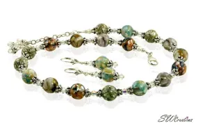 Earth-tone Mother of Pearl Crystal Necklace Set