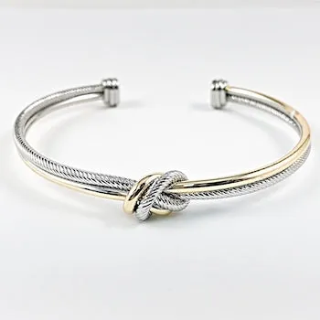 Elegant Center Knot Two Tone Style Brass Bangle