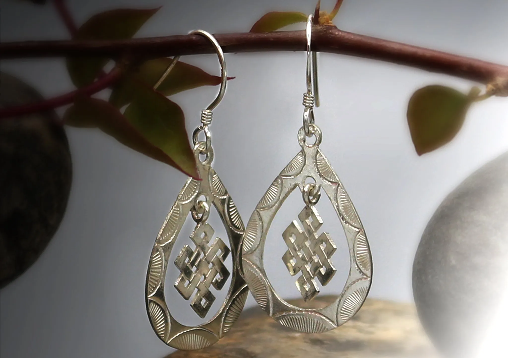 Endless Knot Drop Sterling Silver Earrings