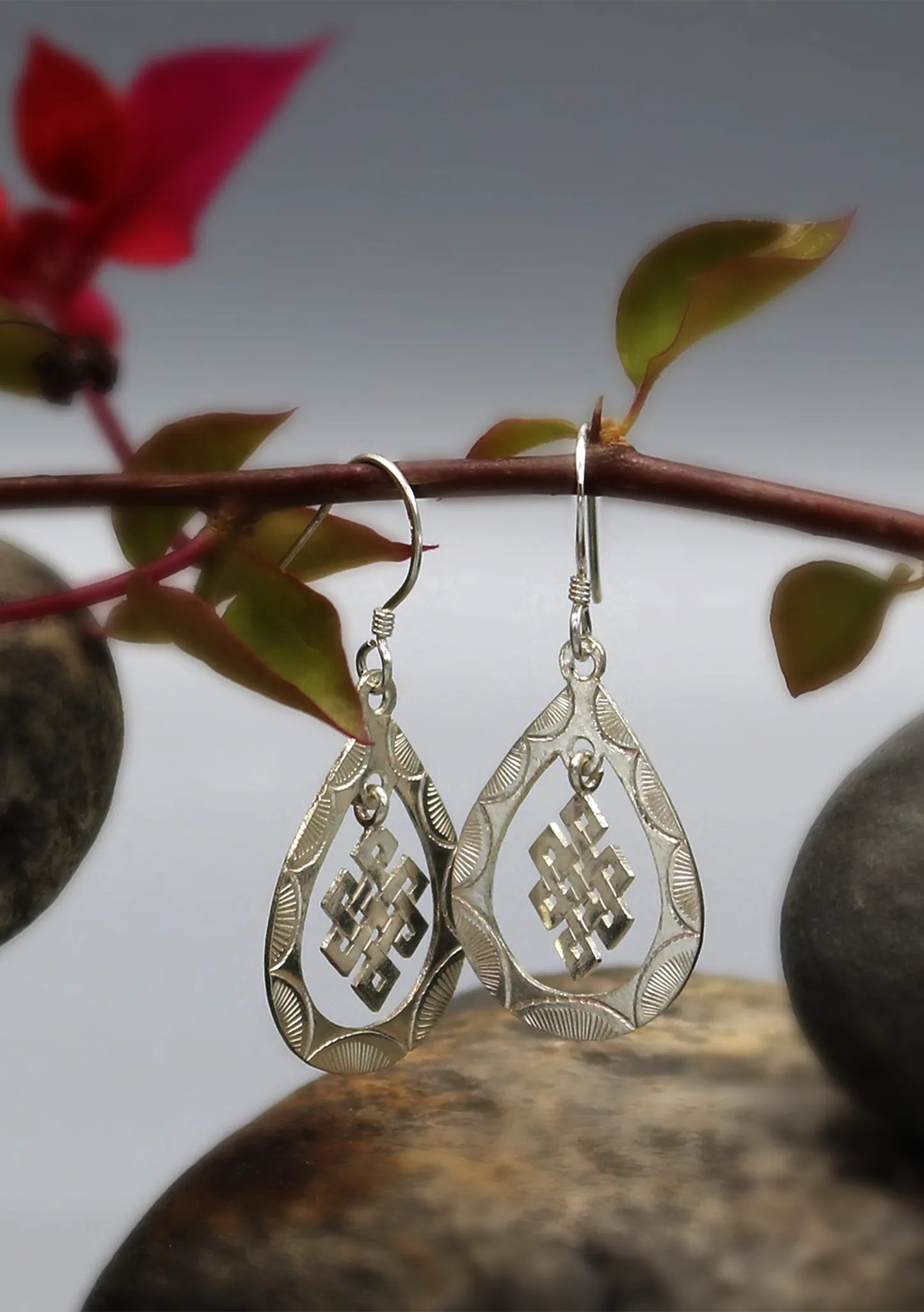 Endless Knot Drop Sterling Silver Earrings