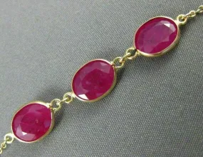 ESTATE 6.20CT AAA RUBY 14K YELLOW GOLD 3 STONE OVAL PAST PRESENT FUTURE BRACELET