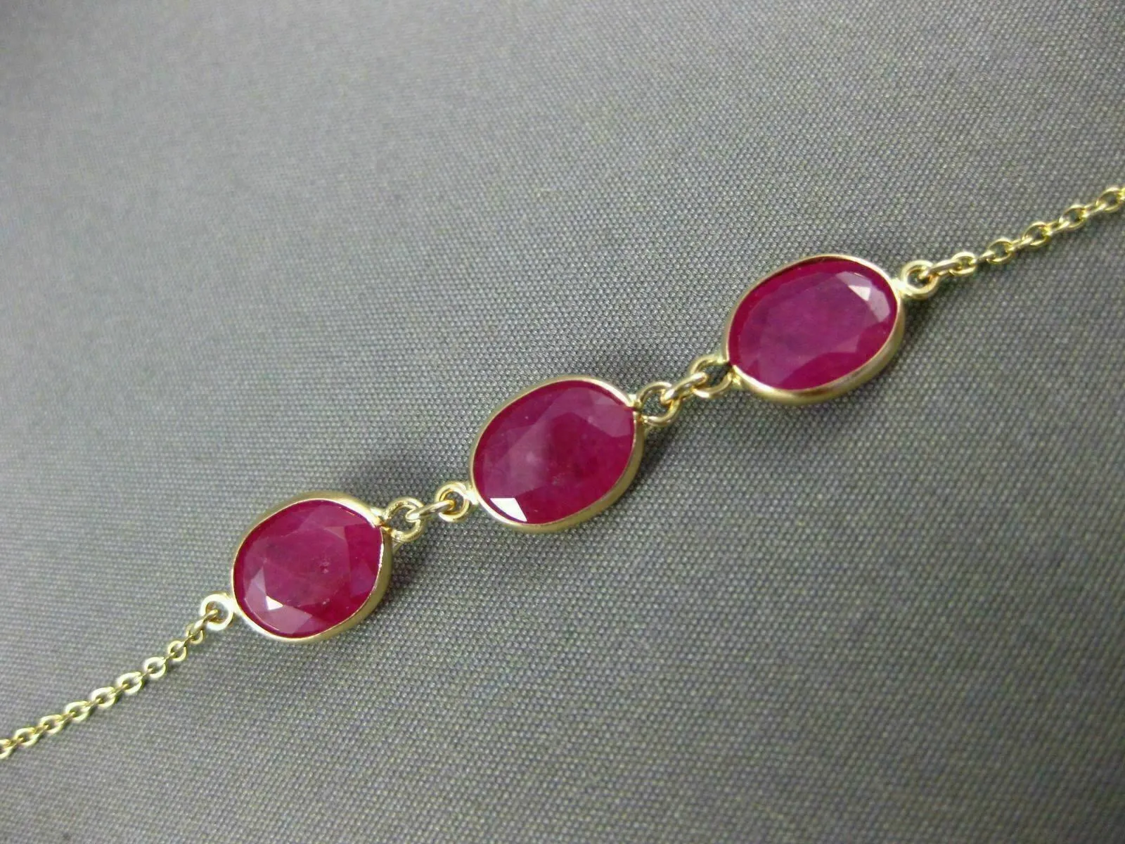 ESTATE 6.20CT AAA RUBY 14K YELLOW GOLD 3 STONE OVAL PAST PRESENT FUTURE BRACELET