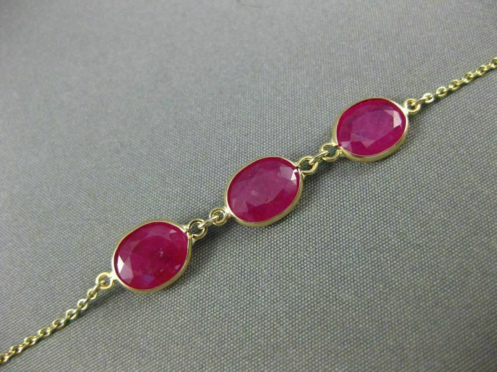 ESTATE 6.20CT AAA RUBY 14K YELLOW GOLD 3 STONE OVAL PAST PRESENT FUTURE BRACELET