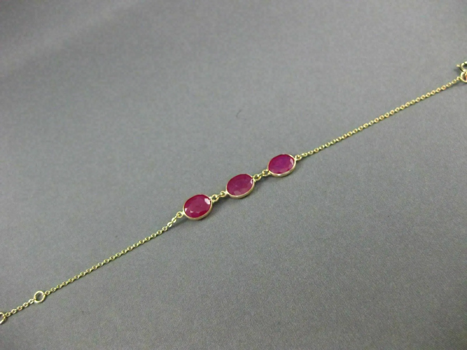 ESTATE 6.20CT AAA RUBY 14K YELLOW GOLD 3 STONE OVAL PAST PRESENT FUTURE BRACELET