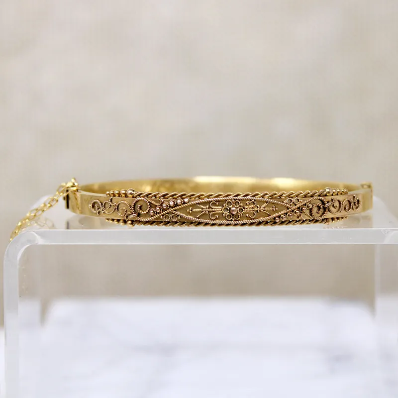 Exceptional Edwardian Etruscan Revival 15ct Gold Bangle