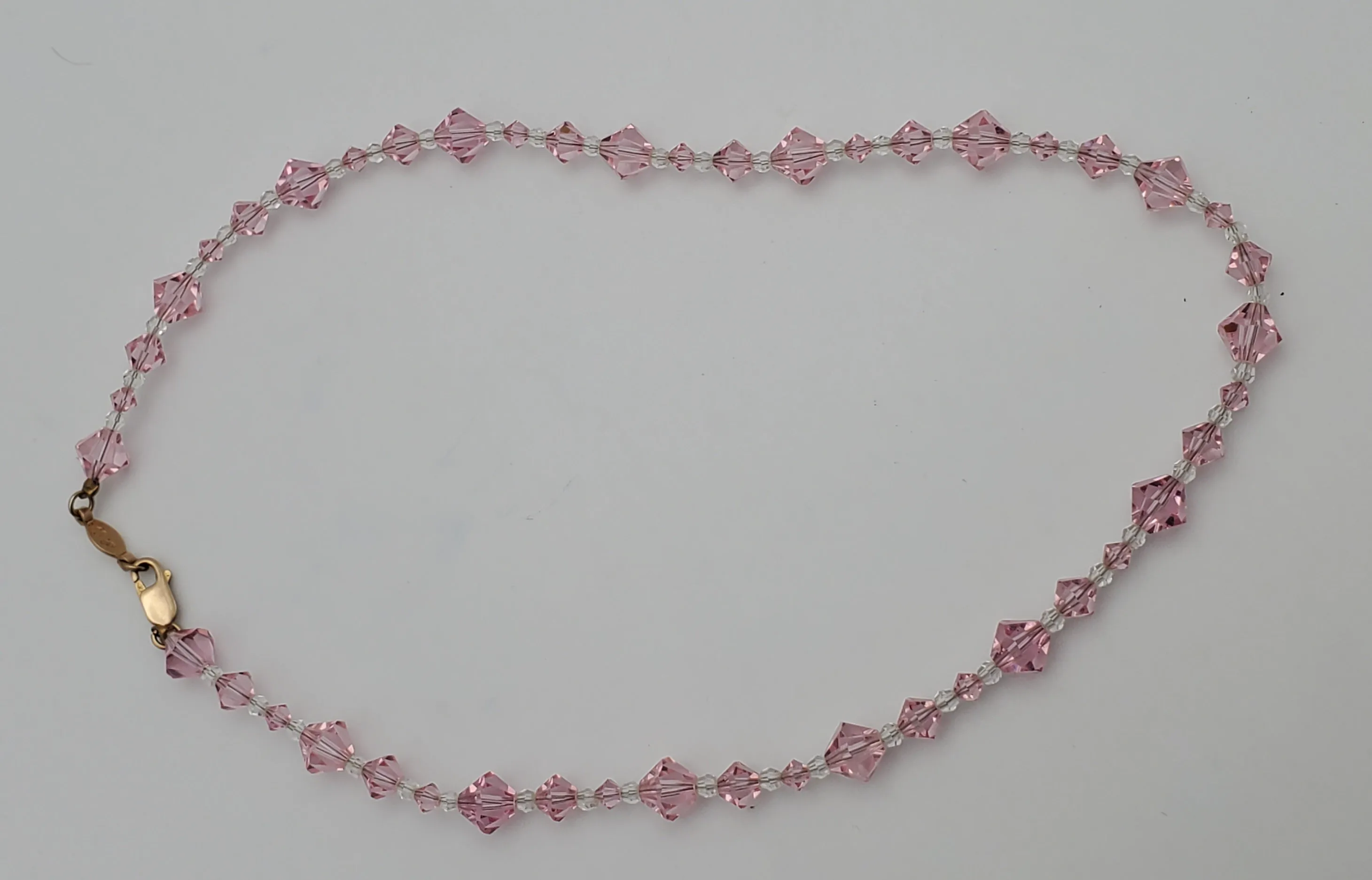 Faceted Cut Crystal Pink Glass Beaded Necklace with 10kt Gold Clasp - 16.5"