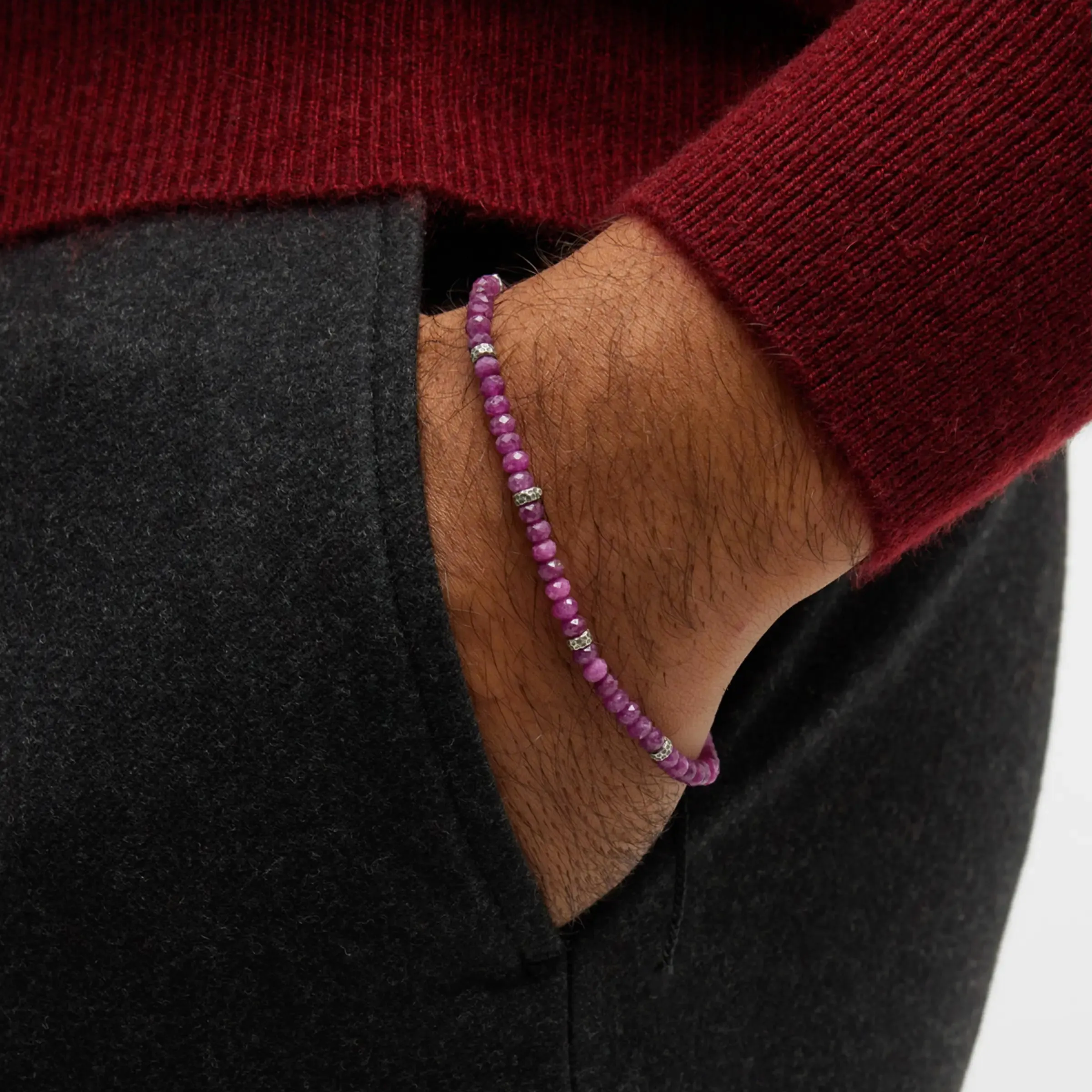 Faceted Ruby Pull Cord Bracelet