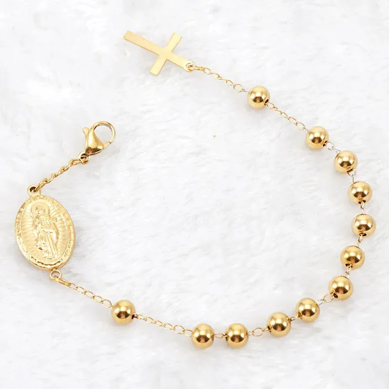 Fashion Stainless Steel Virgin Mary Beaded Religious Bracelet for Men Women Daily Wear Hand Jewelry Wholesale