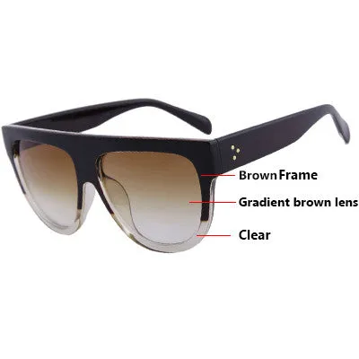 Fashion Sunglasses Women Flat Top Style Brand Design Vintage Sun glasses Female Rivet Shades Big Frame Shades UV400