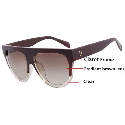 Fashion Sunglasses Women Flat Top Style Brand Design Vintage Sun glasses Female Rivet Shades Big Frame Shades UV400