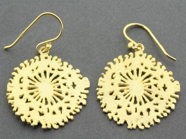 Flat coral disc earrings - 22 Kt gold over silver