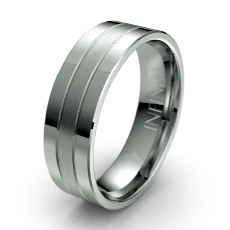 Flat Dual Grooved Titanium Wedding Ring