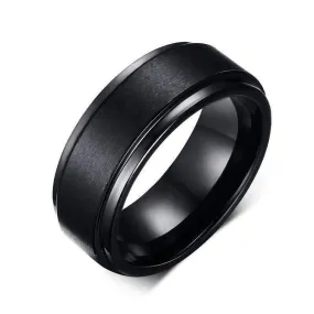 Flat Pipe Cut Black Tungsten Ring with Brushed Finish