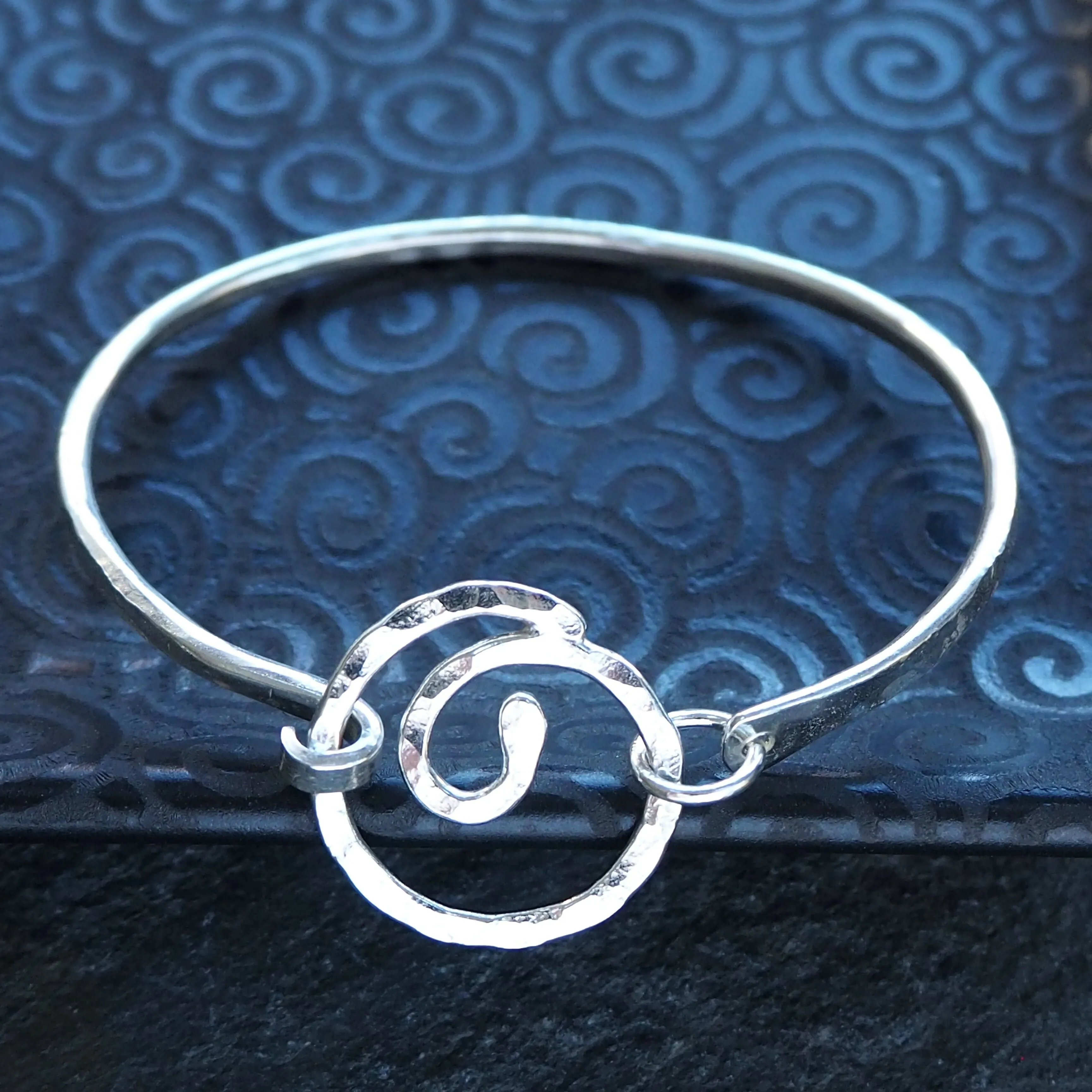 Forged Silver Spiral Oval Bangle - Hallmarked