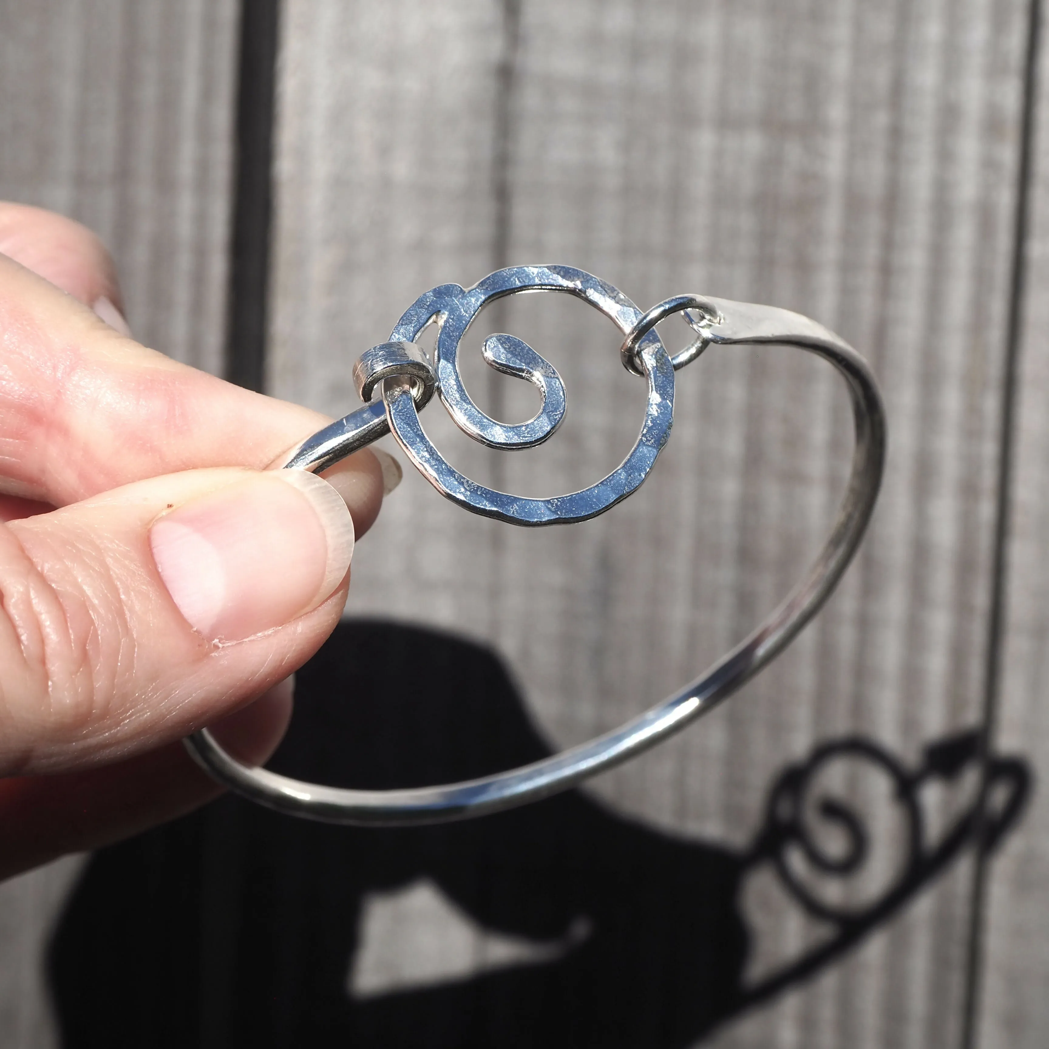 Forged Silver Spiral Oval Bangle - Hallmarked