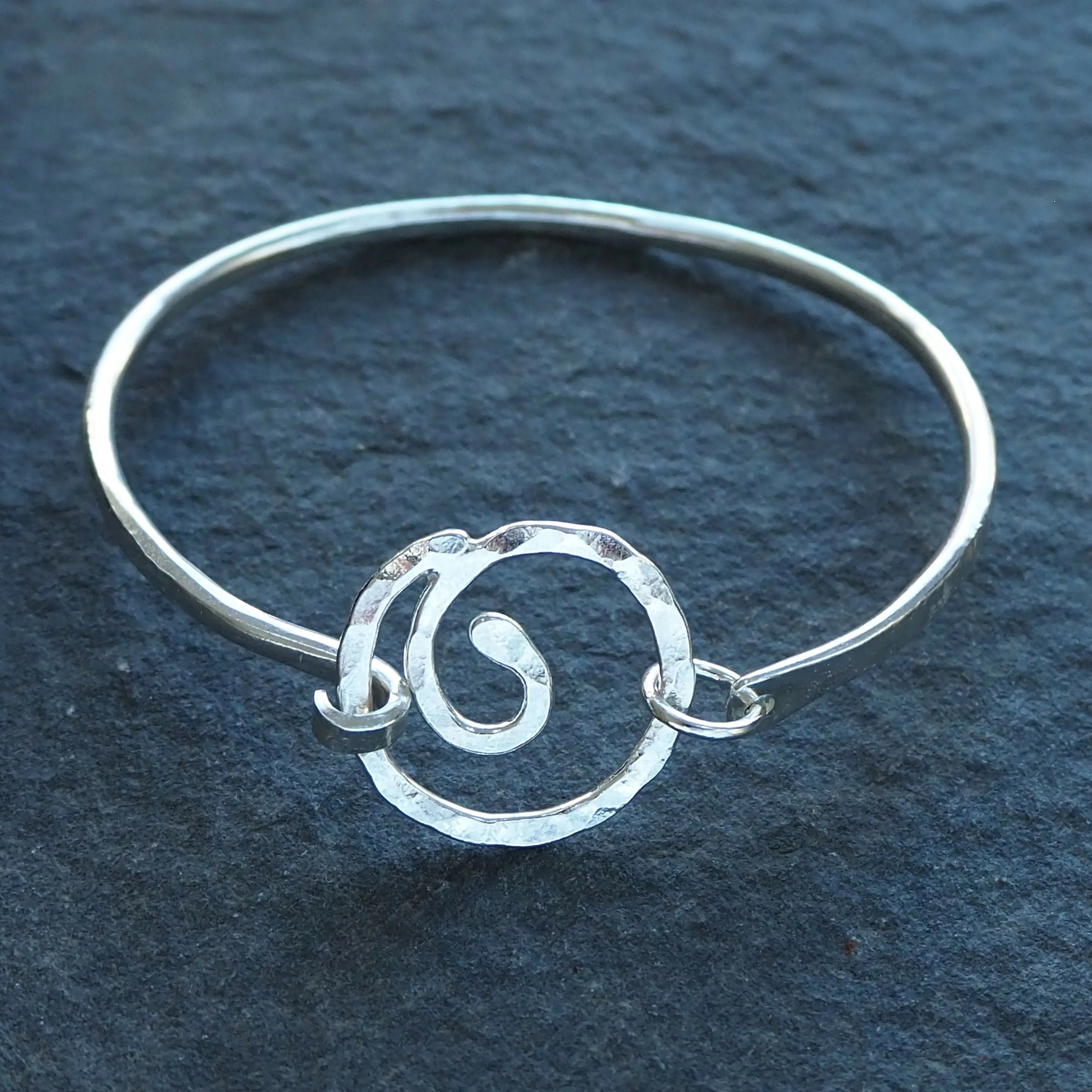 Forged Silver Spiral Oval Bangle - Hallmarked