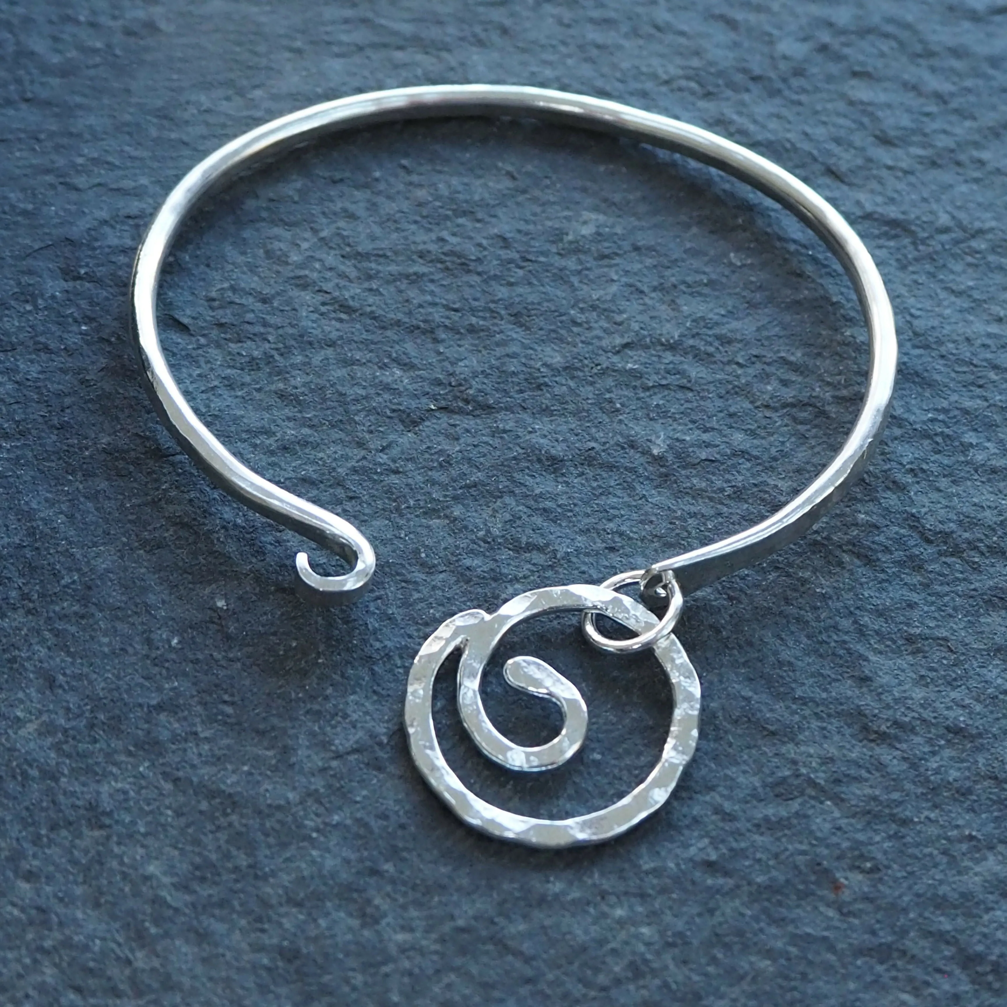 Forged Silver Spiral Oval Bangle - Hallmarked