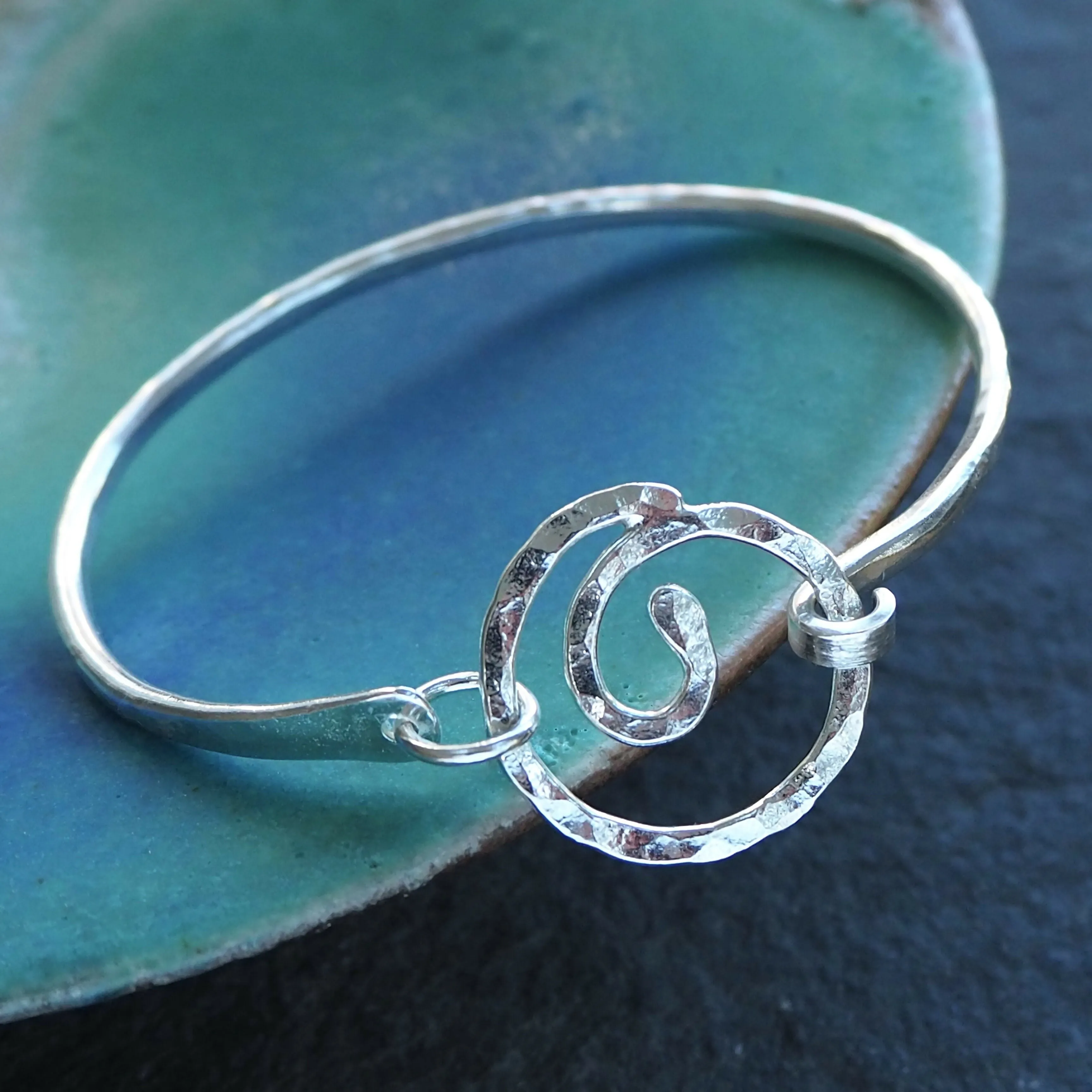 Forged Silver Spiral Oval Bangle - Hallmarked