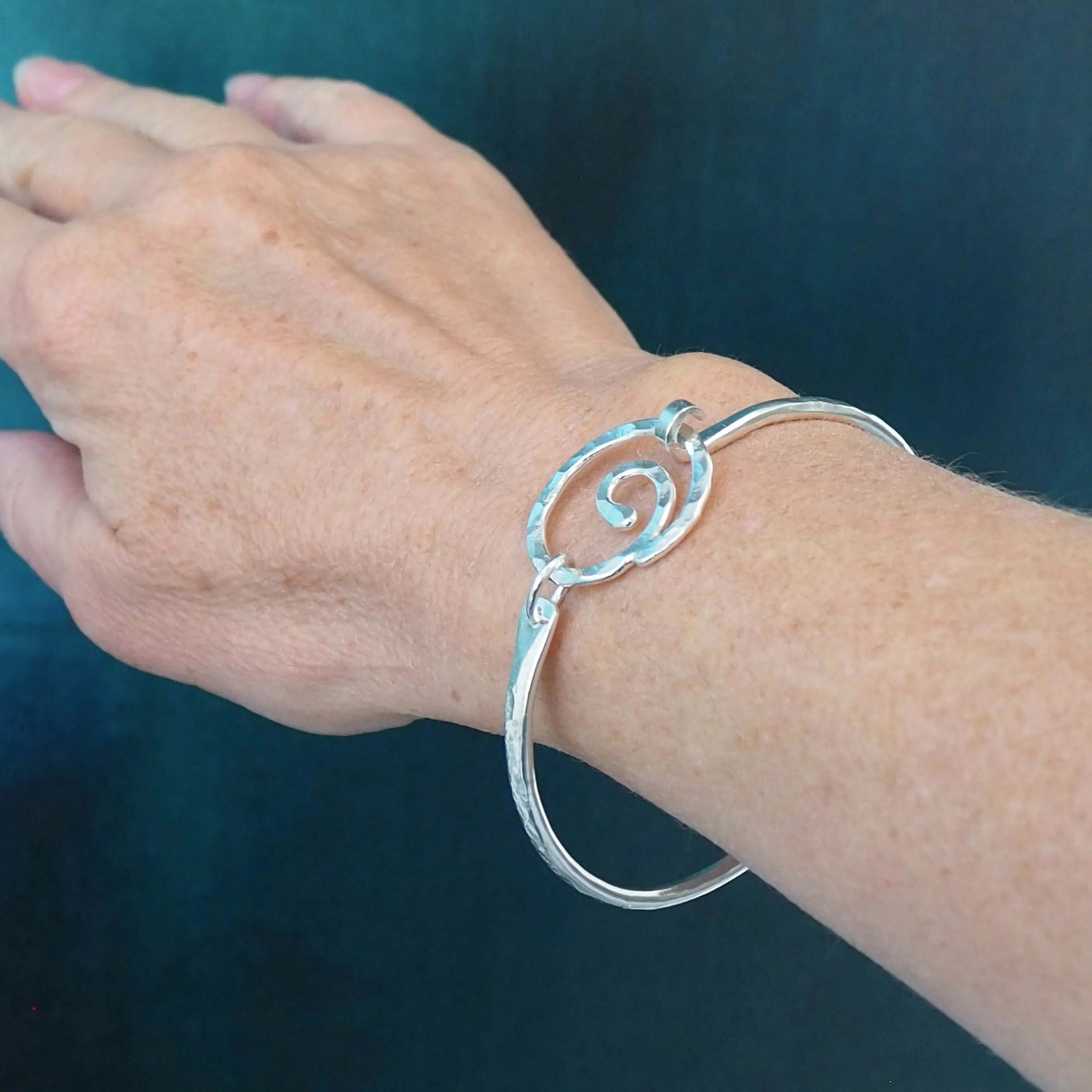 Forged Silver Spiral Oval Bangle - Hallmarked