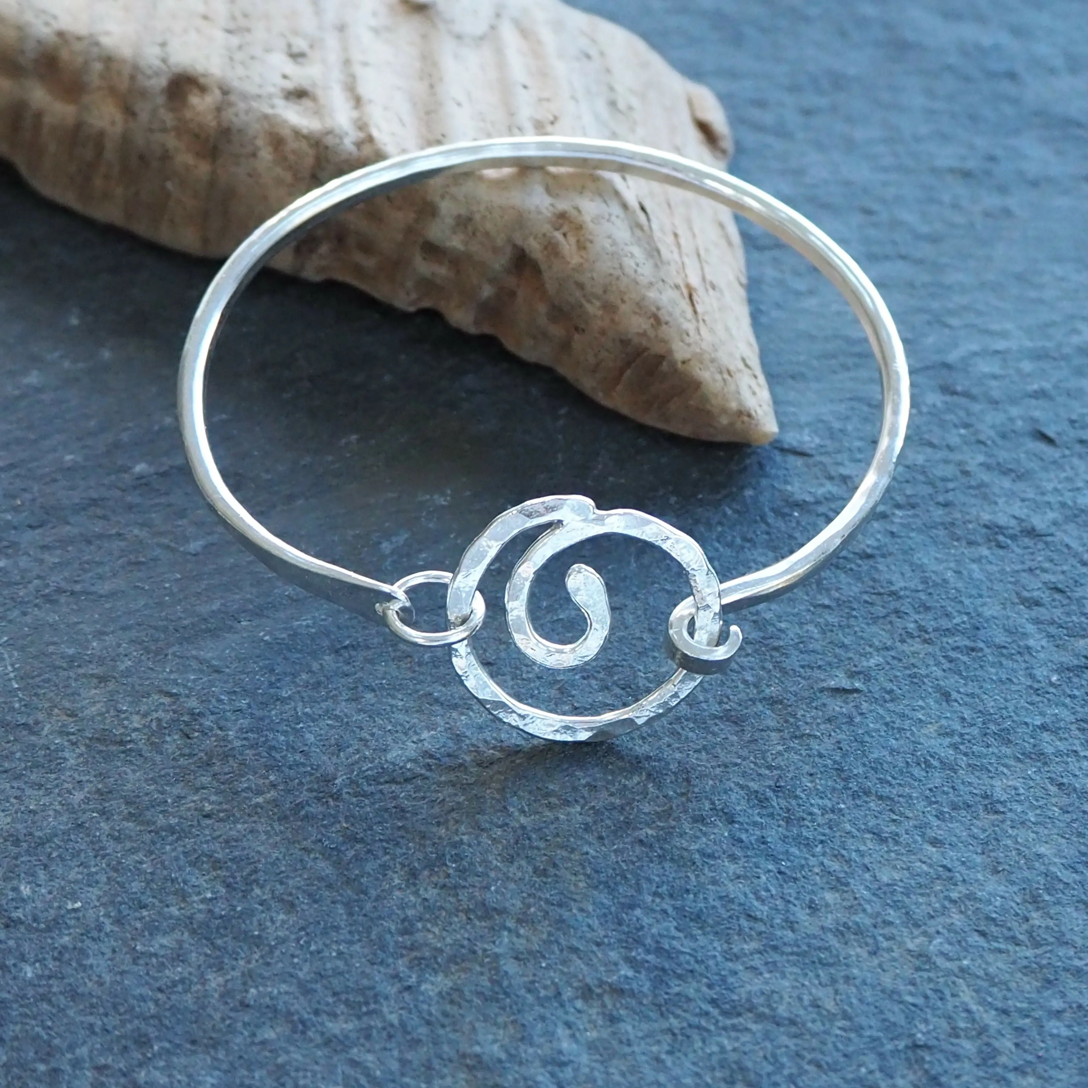 Forged Silver Spiral Oval Bangle - Hallmarked