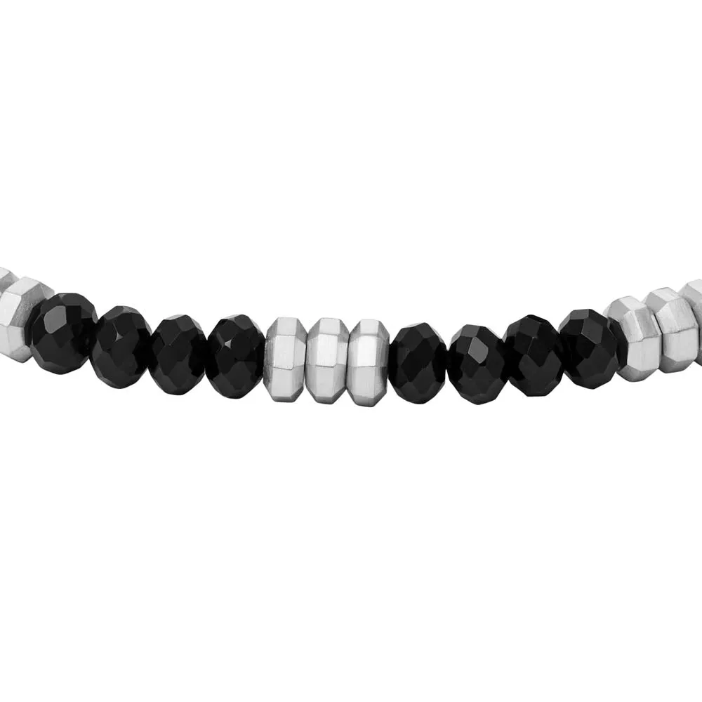 Fossil Stainless Steel Jewelry Black Agate Beaded 19 2.5cm Bracelet