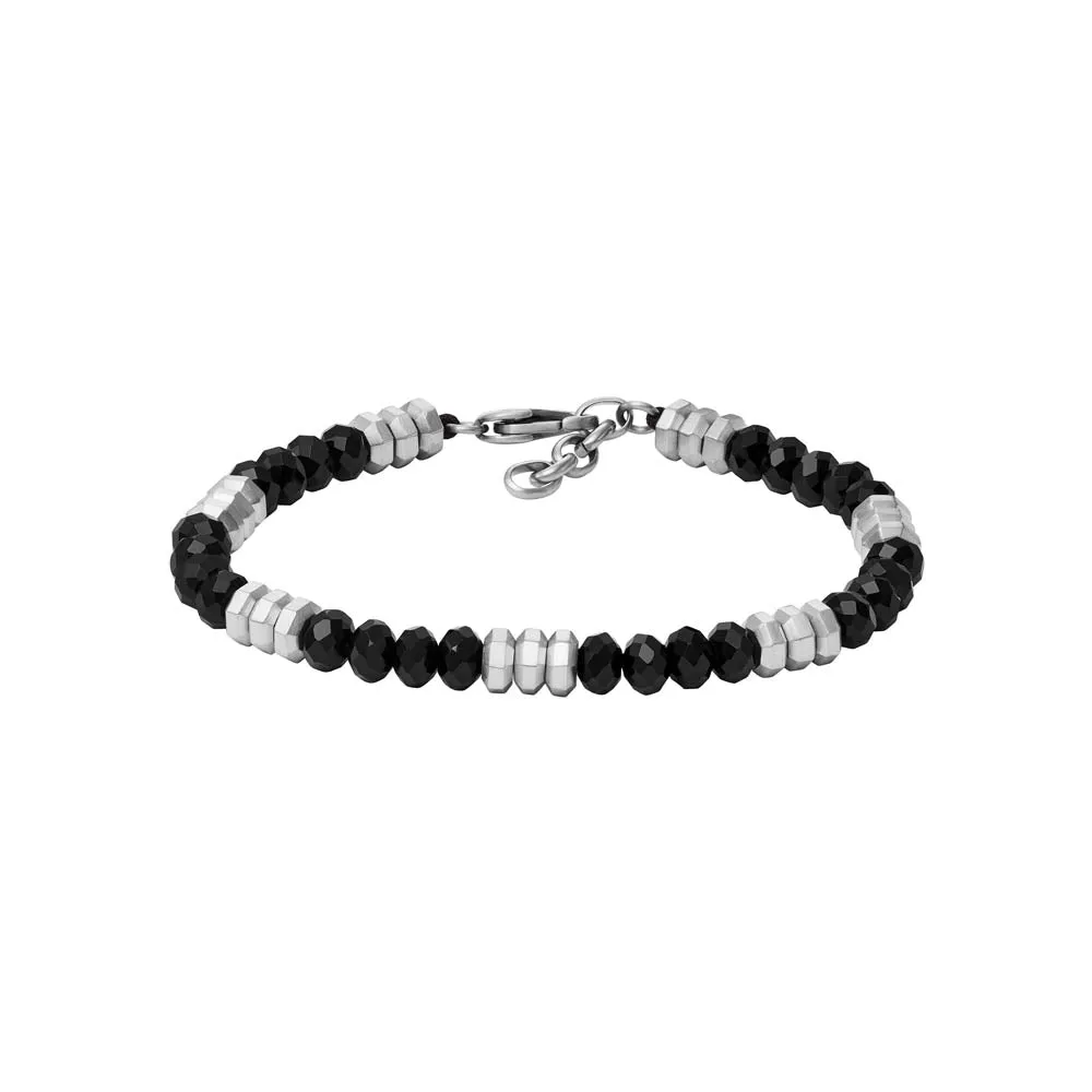 Fossil Stainless Steel Jewelry Black Agate Beaded 19 2.5cm Bracelet