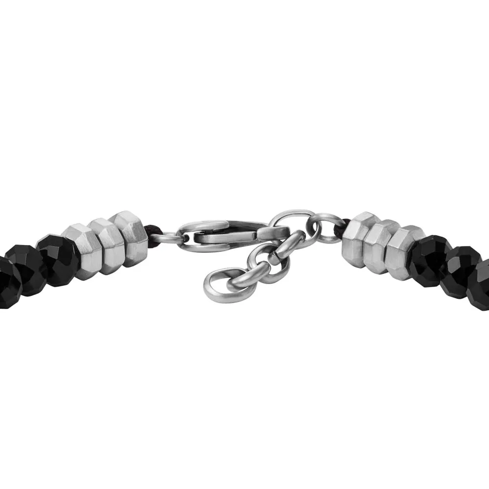 Fossil Stainless Steel Jewelry Black Agate Beaded 19 2.5cm Bracelet