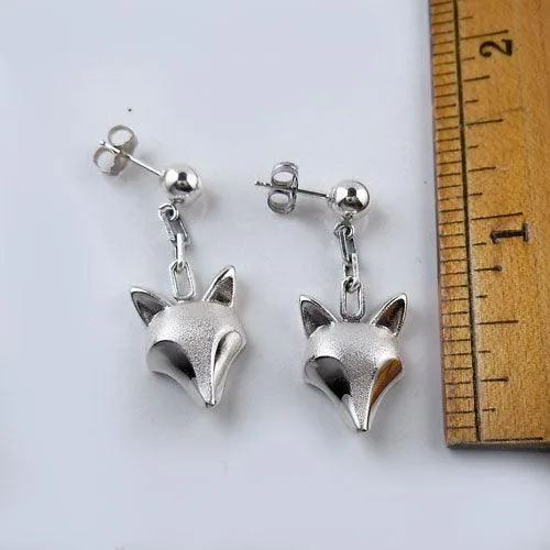 Fox Head Dangle Earrings Sterling Silver